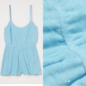 H&M Conscious Baby Blue Romper Terry Cloth Velour Tank Straps XS New Lounge Pool